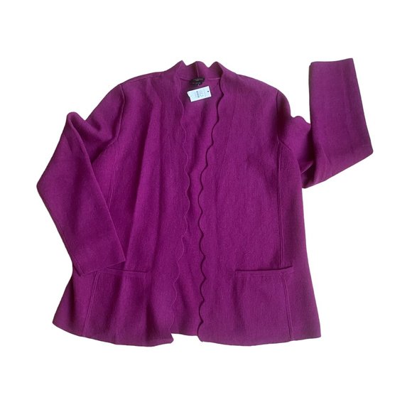 NWT Talbots Merino Wool Cardigan Fuschia Pink Scallop Open Long Barbiecore  -X - Picture 9 of 13